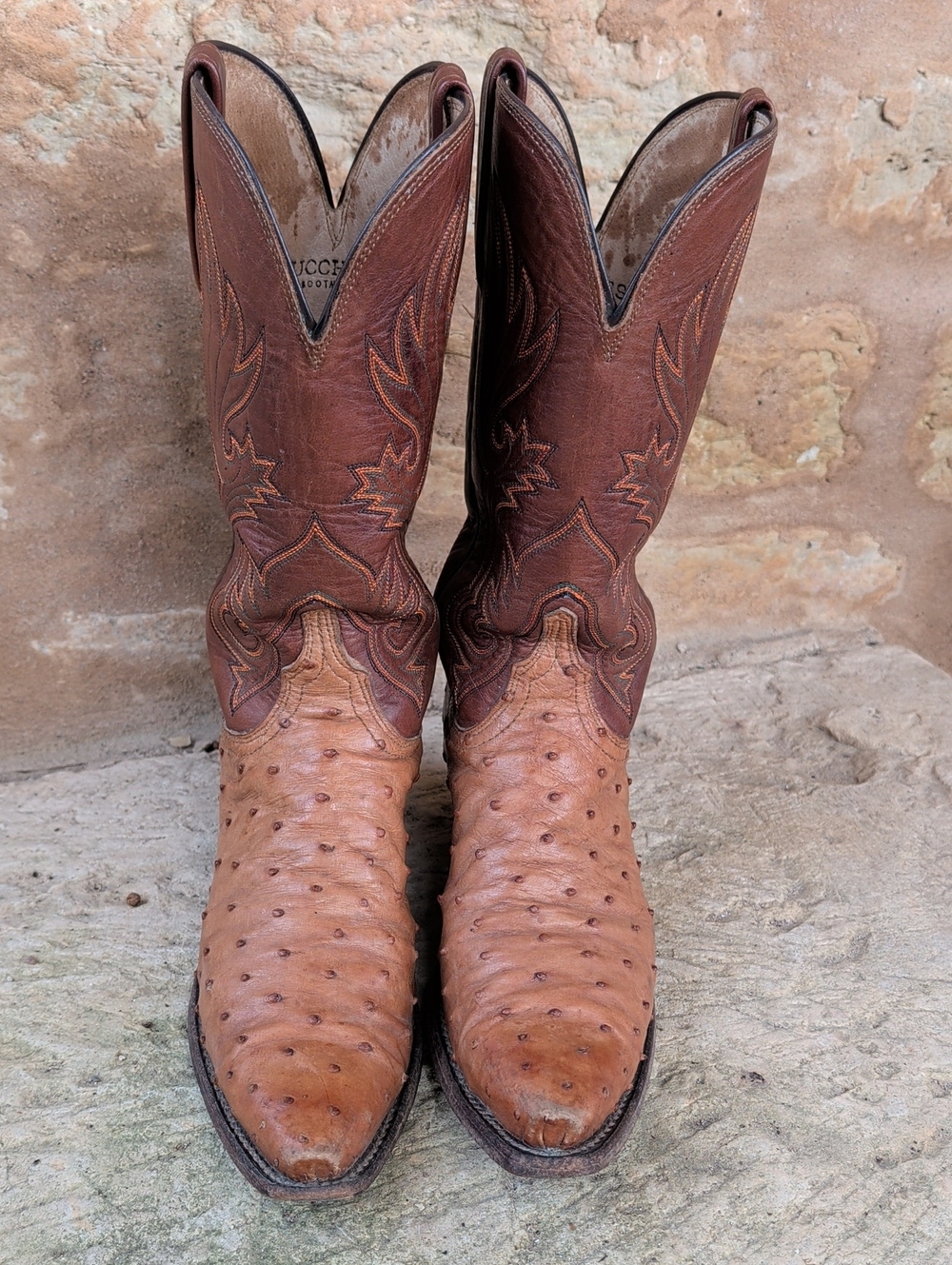 Lucchese "Dolly" Two-Tone Brown Ostrich Cowboy Boots